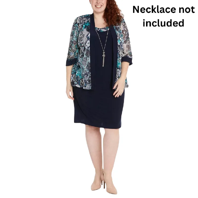 R&M RICHARDS - 3/4-Sleeve Printed Jacket and Contrast-Trim Dress Zippered Jacket Buttoned Jacket Snapped Jacket R&M RICHARDS - 3/4-Sleeve Printed Jacket and Contrast-Trim Dress Zippered Jacket Buttoned Jacket Snapped Jacket