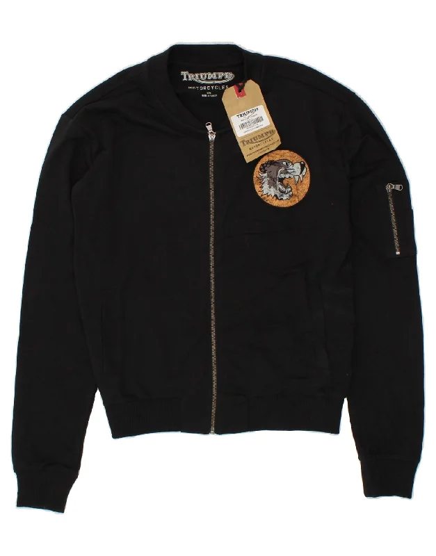 TRIUMPH Womens Motorcycle Graphic Tracksuit Top Jacket UK 14 Medium Black Tailored Jacket Straight Jacket A-Line Jacket TRIUMPH Womens Motorcycle Graphic Tracksuit Top Jacket UK 14 Medium Black Tailored Jacket Straight Jacket A-Line Jacket