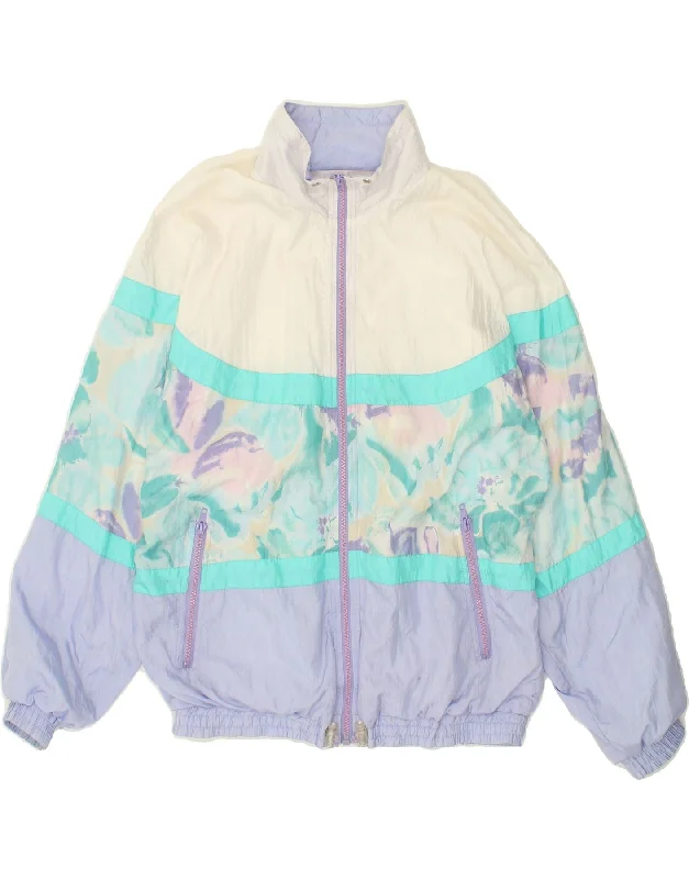 VINTAGE Womens Tracksuit Top Jacket EU 40 Medium Purple Floral Polyamide Stand-Up Collar Roll-Neck Collar Turtle Neck VINTAGE Womens Tracksuit Top Jacket EU 40 Medium Purple Floral Polyamide Stand-Up Collar Roll-Neck Collar Turtle Neck