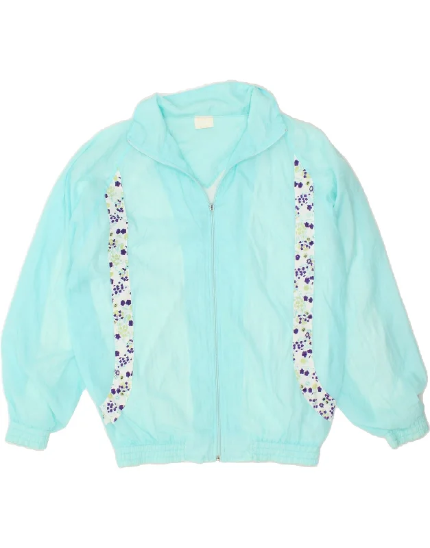 VINTAGE Womens Tracksuit Top Jacket UK 14 Medium Blue Floral Belted Jacket Elasticated Jacket Padded Jacket VINTAGE Womens Tracksuit Top Jacket UK 14 Medium Blue Floral Belted Jacket Elasticated Jacket Padded Jacket