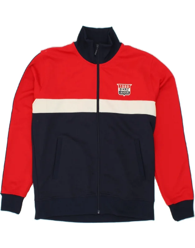 VINTAGE Womens Tracksuit Top Jacket UK 18 XL Red Colourblock Polyester Knit Fabric Woven Fabric Fleece Fabric VINTAGE Womens Tracksuit Top Jacket UK 18 XL Red Colourblock Polyester Knit Fabric Woven Fabric Fleece Fabric