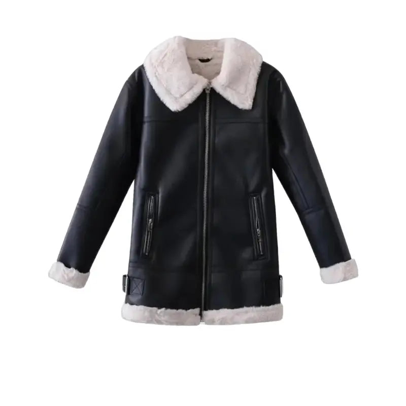 Women B3 Aviator Shearling Leather Black Jacket Cardigan Sweater Pullover
