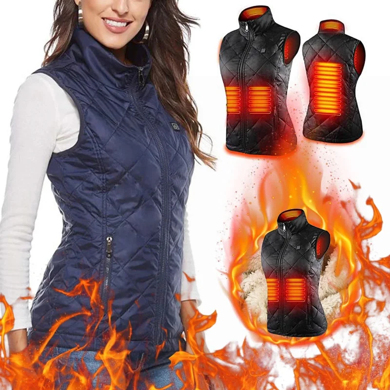 Women Heating Vest Winter Cotton Jacket USB Infrared Electric Heating suit