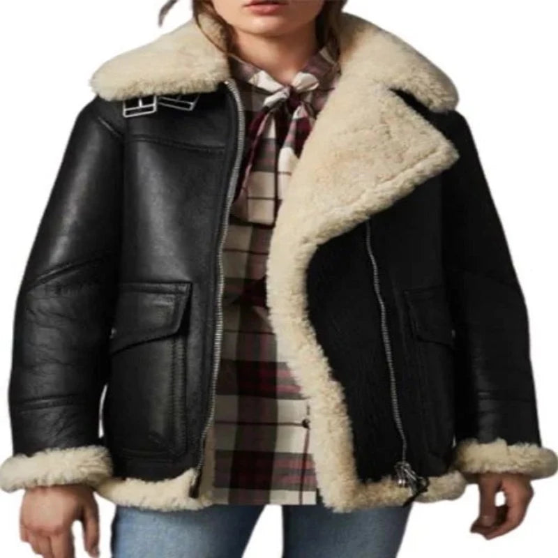 Womens Aviator Ivory Black Shearling Jacket Hooded Jacket Caped Jacket Shawl Collar Jacket Womens Aviator Ivory Black Shearling Jacket Hooded Jacket Caped Jacket Shawl Collar Jacket