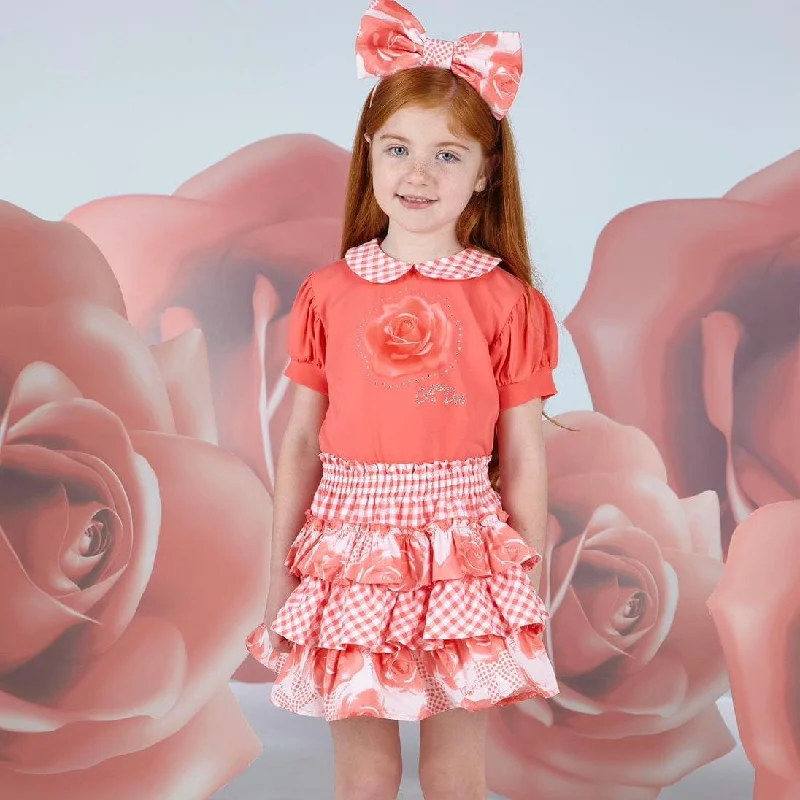 A DEE - Yvonne Garden Party Triple Frill Skirt Set - Coral ruffled skirt detail