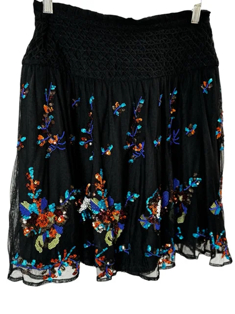 ANTHROPOLOGIE Size M Black Skirt ribbed skirt waist
