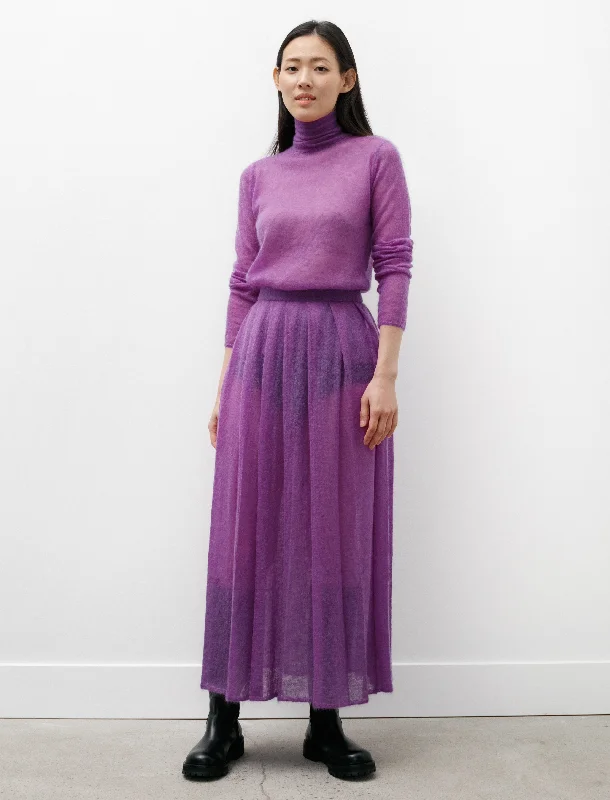 Kid Mohair Sheer Knit Pleated Skirt Purple