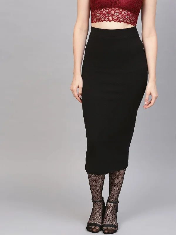 Black Rib Pencil Midi Skirt floral skirt print