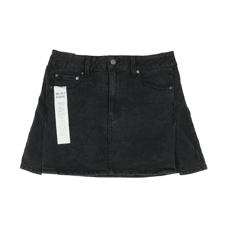 Black Solid Mini Skirt corduroy skirt textured