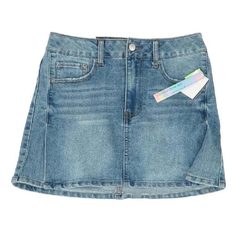 Blue Solid Mini Skirt linen skirt natural