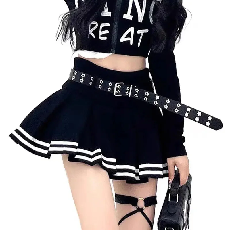 'Carnival' Pleated Striped Star Belt Skirt wrap skirt elegant
