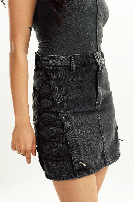 Charcoal String Up Skirt satin skirt smooth