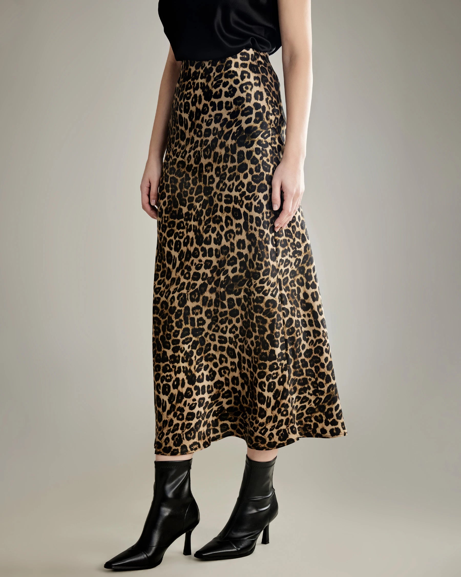 Classic Leopard Print Maxi Silk Skirt linen skirt airy