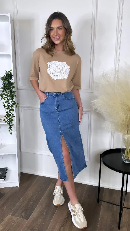 Claudie Light Blue Demin Midi Skirt linen skirt relaxed
