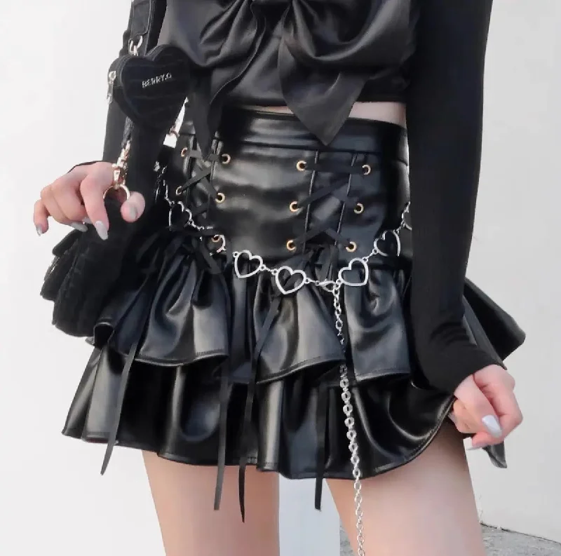 'Cocoa' Grunge Pu Leather Skirt chiffon skirt delicate