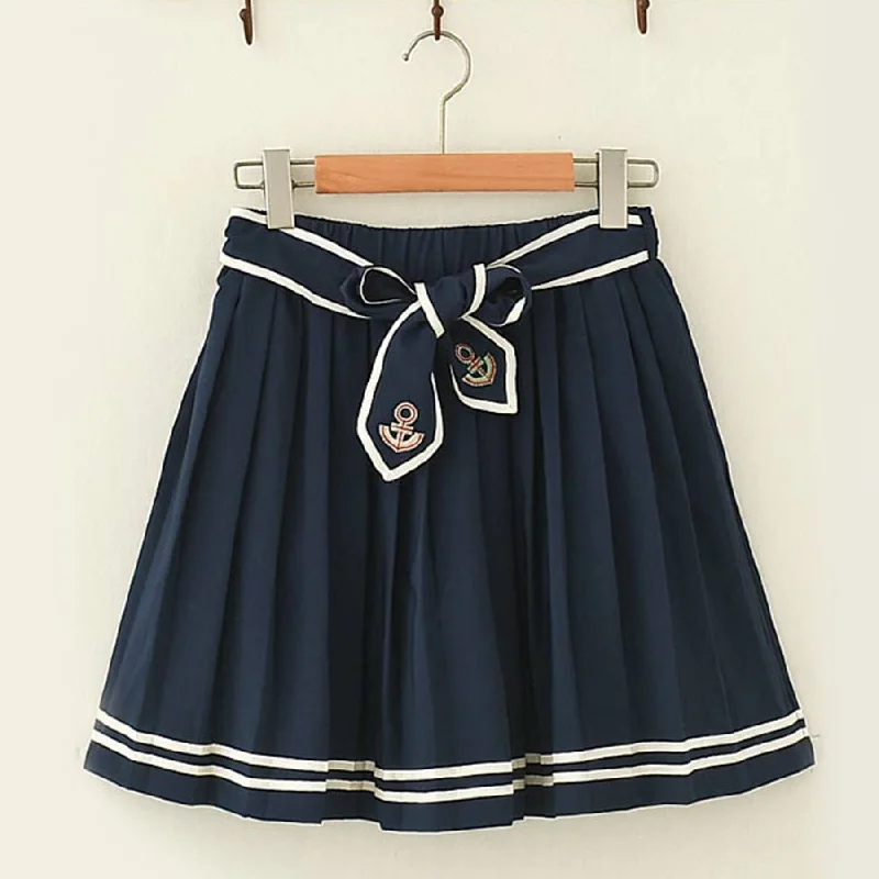 Anchor Embroidery Navy Skirt J20001