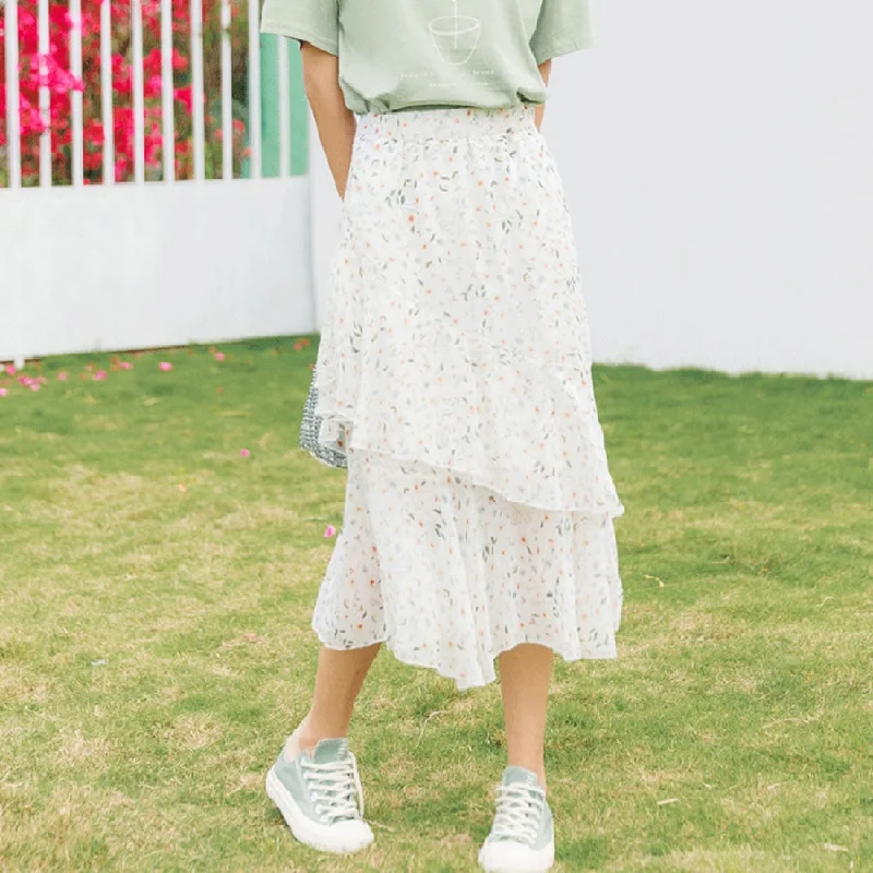 Floral Ruffle Chiffon Skirt