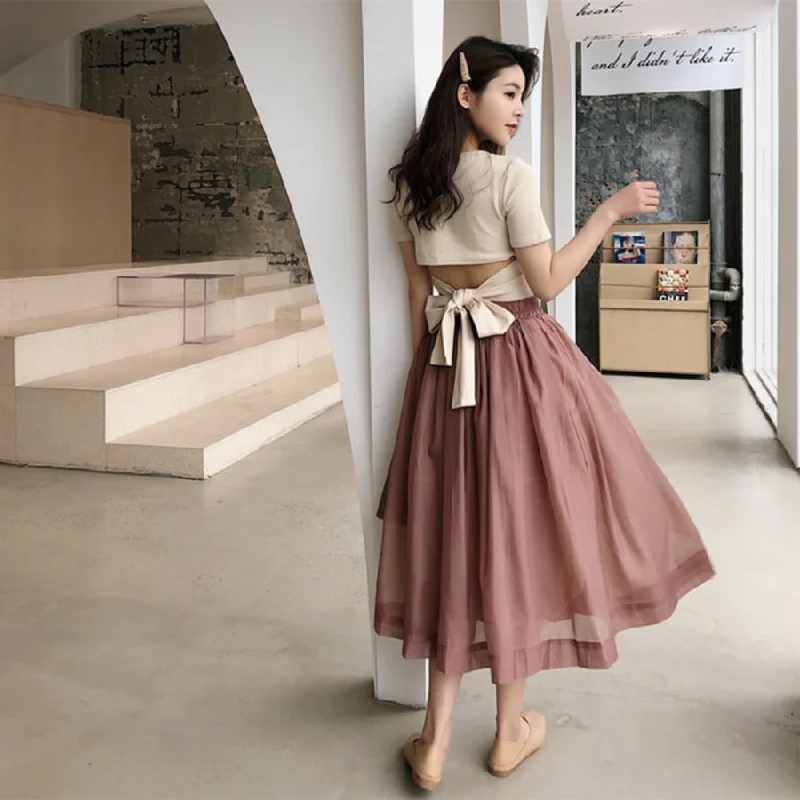 High Waist Elastic Skirt Pure Color Tulle Skirt J20067