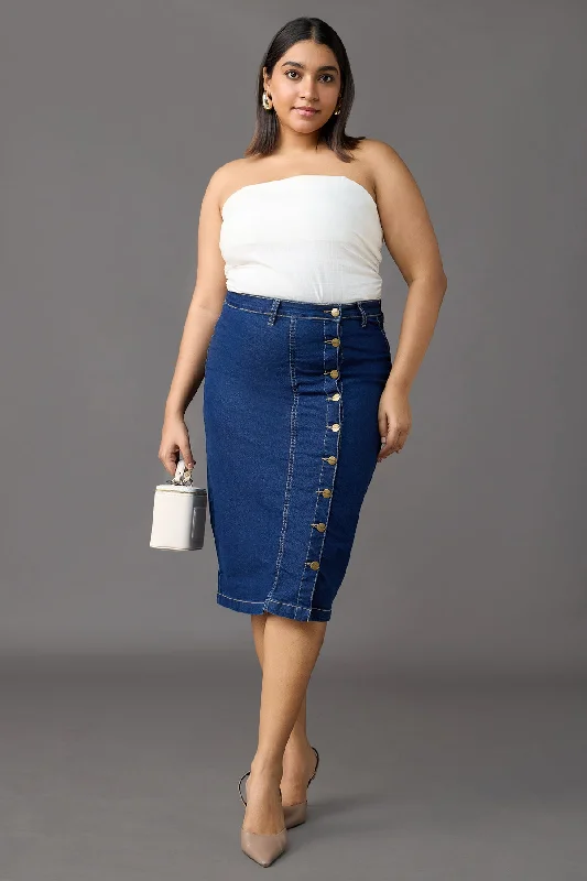 Indigo Impact Midi Curve Bodycon Skirt chiffon skirt airy