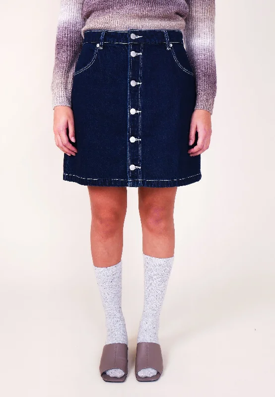 Dante A-Line Mini Skirt - Organic Dark Blue patchwork skirt art
