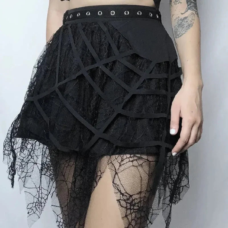 'Dark Nest' Spider Ripped Grunge Skirts lace skirt intricate