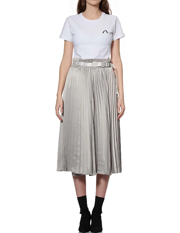 Denim Shorts with Asymmetric Pleated Skirt Overlay cashmere skirt plush