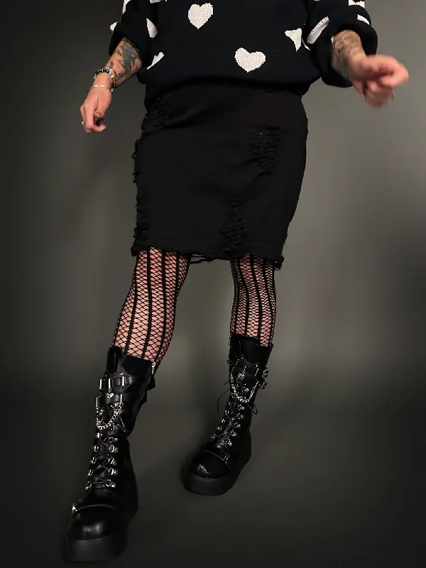 Distressed & Ripped High Waist Stretch Denim Jean Skirt in Black - Punk Style linen skirt breathable Distressed & Ripped High Waist Stretch Denim Jean Skirt in Black - Punk Style linen skirt breathable