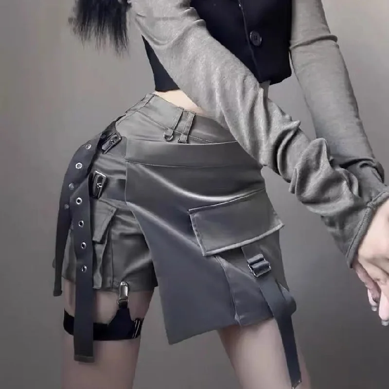 'Dusty Moon' Grey Wasteland Punk Buckle Skirt tulle skirt dreamy