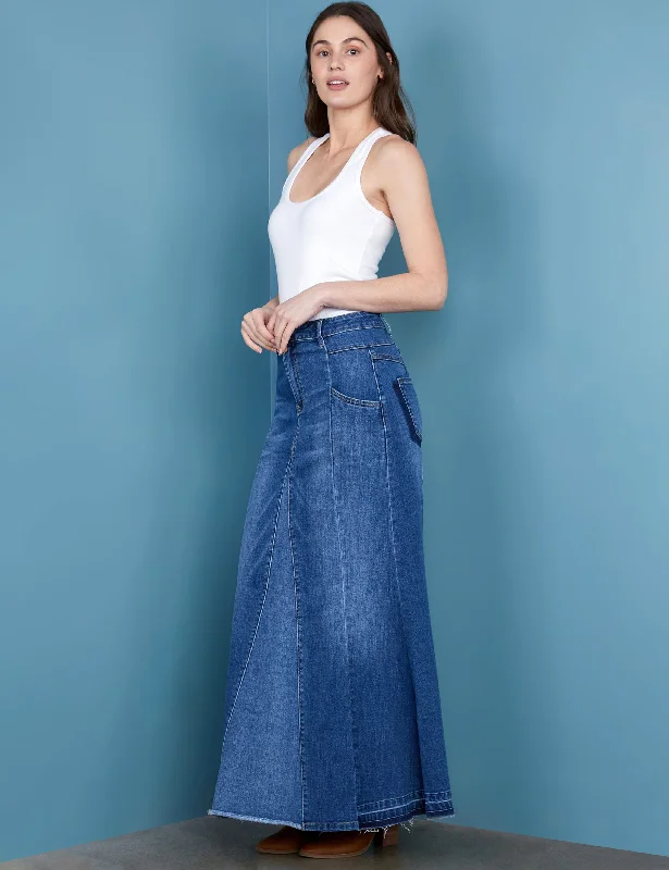 Flare Bliss Maxi Denim Skirt leather skirt durable