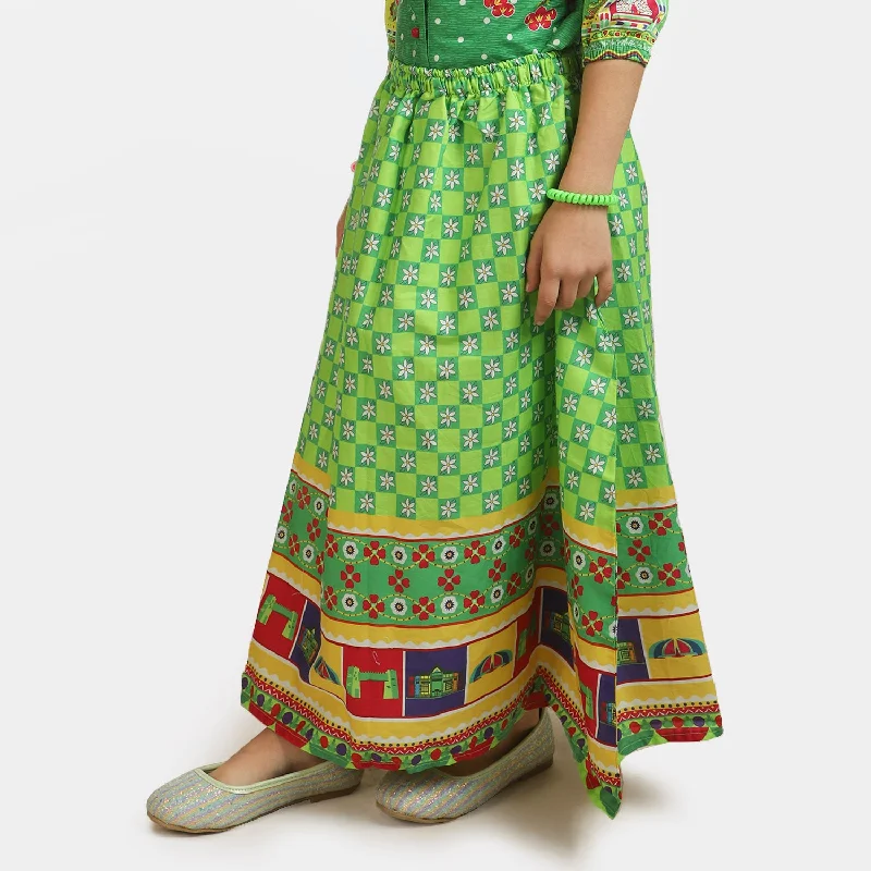 Girls Cotton independence Long Skirt National Flower - Green