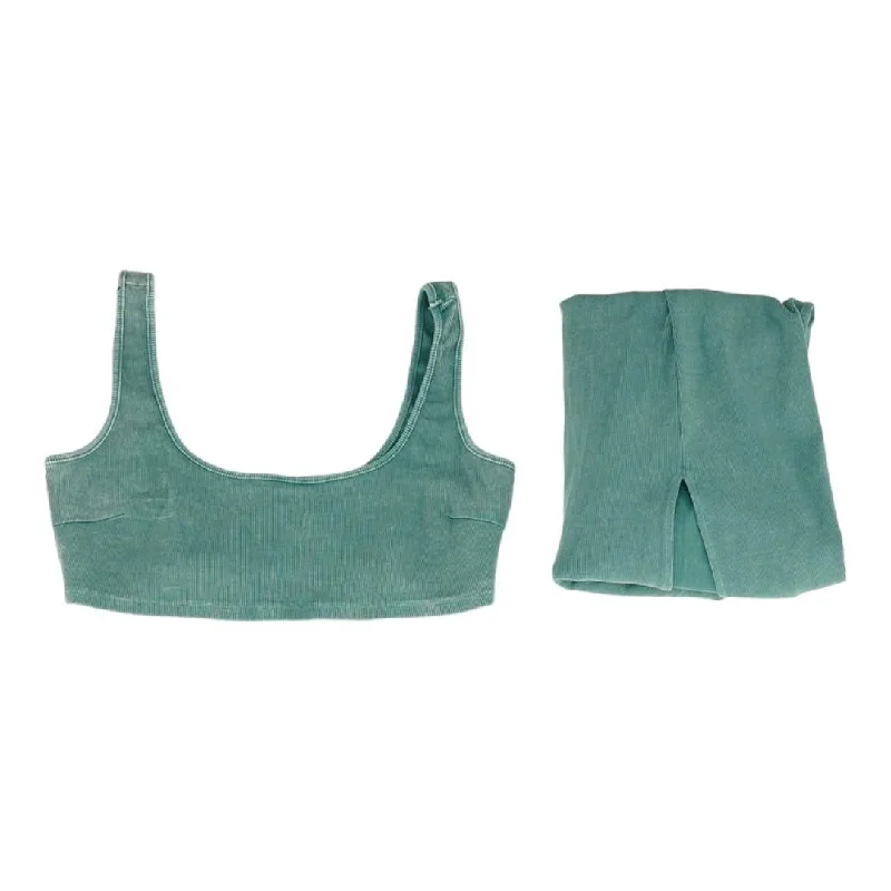 Green Solid Cropped Tank & Skirt Set denim skirt trendy
