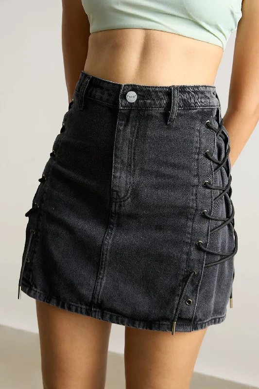 High Waisted Denim Skirt- Charcoal silk skirt sleek