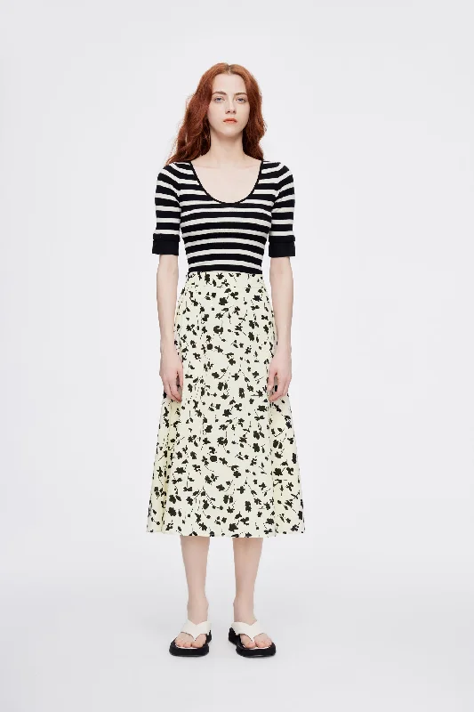 Ink Florals Midi Skirt satin skirt smooth