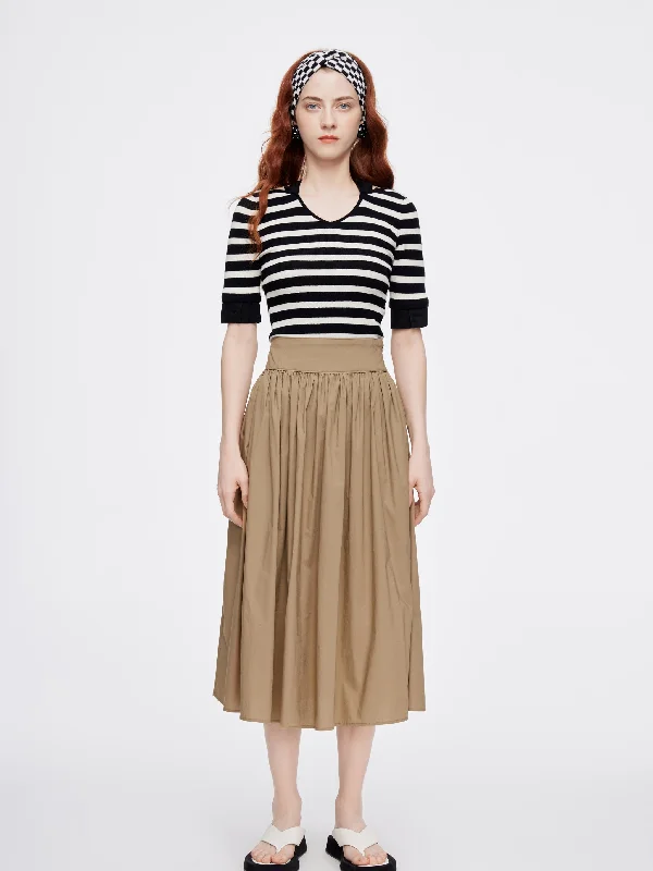 Khaki Pleated Skirt satin skirt smooth