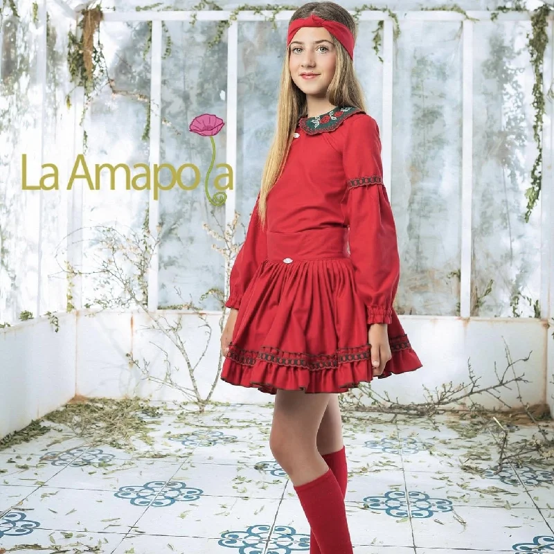 LA AMAPOLA - Triol Skirt Set - Red silk skirt elegant
