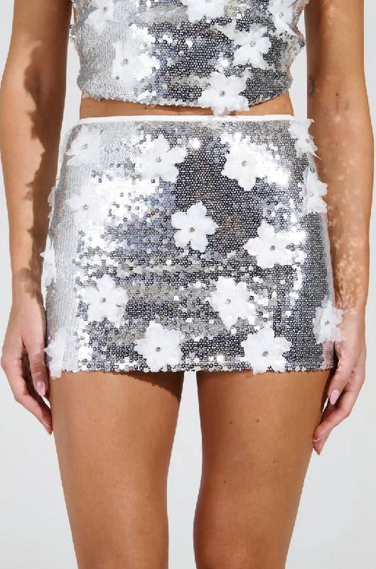 LOVE ME THE RIGHT WAY SEQUIN MINI SKIRT IN SILVER cashmere skirt soft