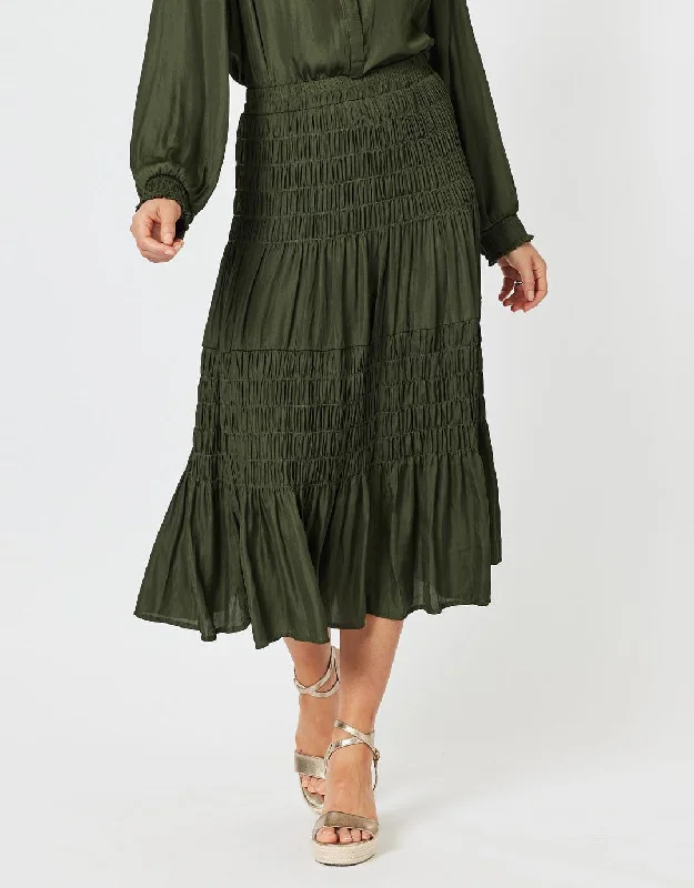 Luxe Shirred Skirt - Cypress corduroy skirt comfortable
