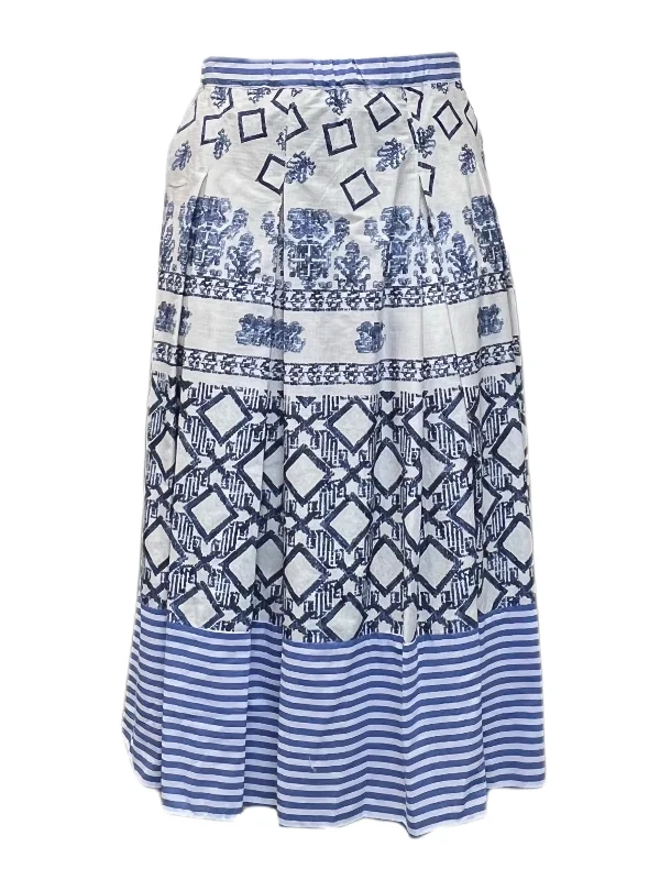 Marina Rinaldi Women's Blue Campania Cotton A Line Midi Skirt NWT linen skirt airy