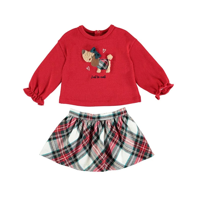 MAYORAL - Plaid Skirt Set - Red patchwork skirt art