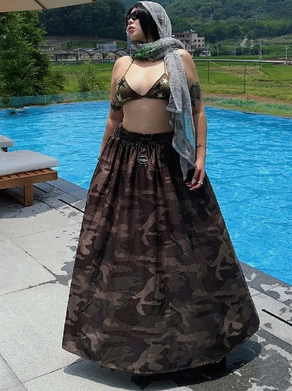 Michelle Grey Camo Plus Size Vintage Camouflage A-Line Long Skirt chiffon skirt airy Michelle Grey Camo Plus Size Vintage Camouflage A-Line Long Skirt chiffon skirt airy