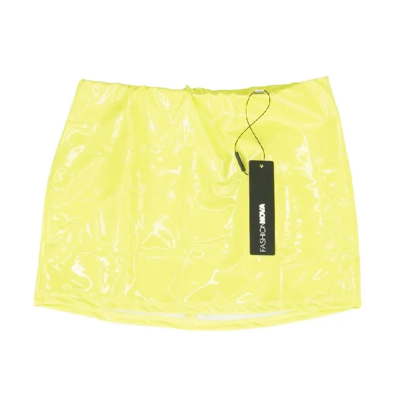 Neon Green Solid Mini Skirt leather skirt refined