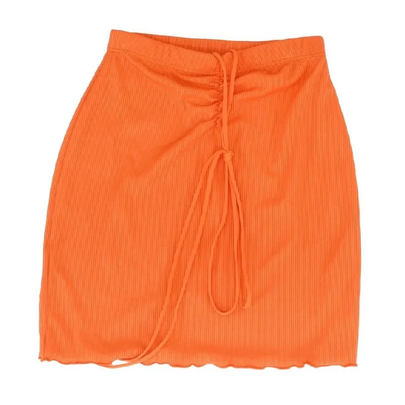 Neon Orange Solid Mini Skirt silk skirt elegant