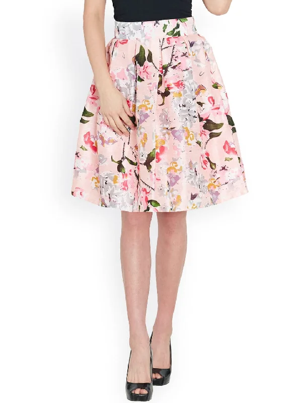 Pink Floral Silk Skirt velvet skirt plush