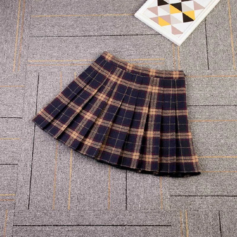 Plaid Uniform A-line Hight Waist Pleated Skirt