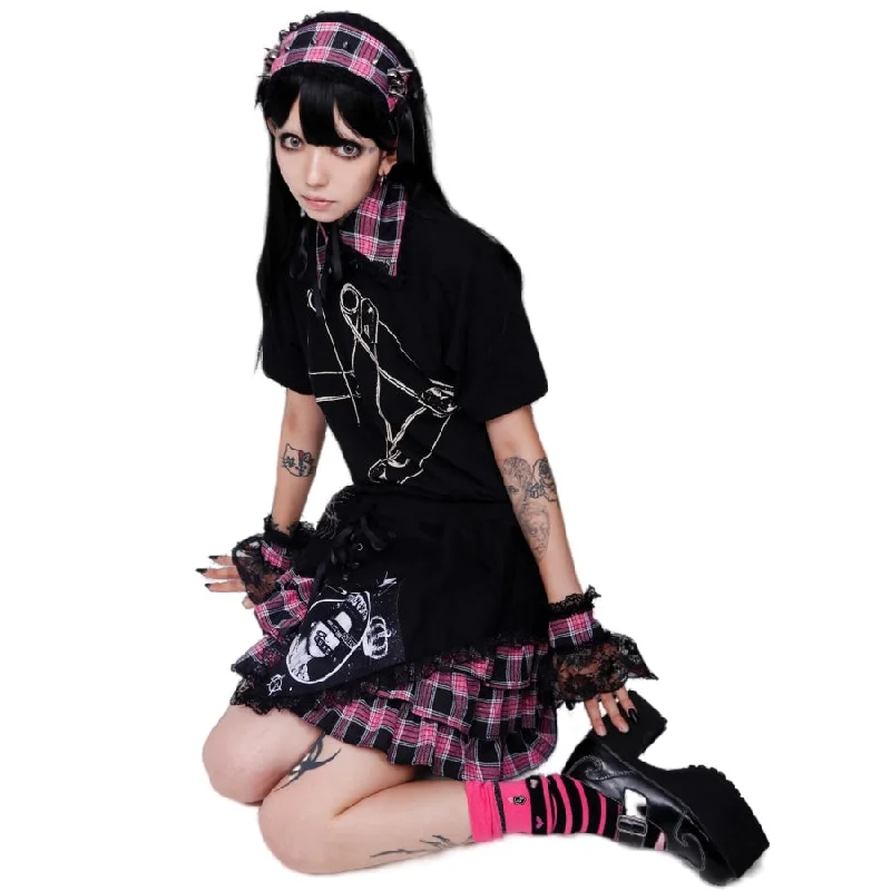 Punk Print Irregular Stitched Lace-up Mini Cake Lolita Skirt