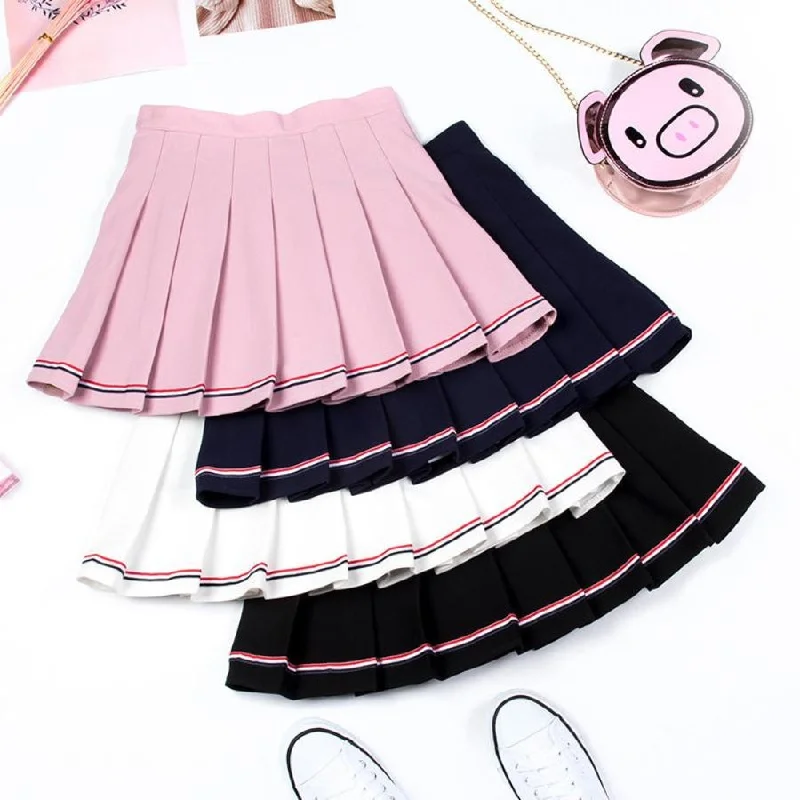 Pure Color Uniform A-line Hight Waist Pleated Skirt