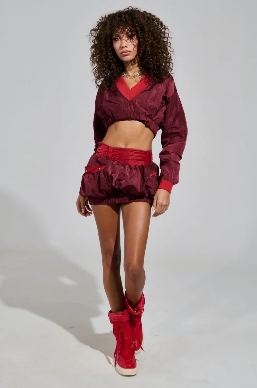PUTTING IN WORK MINI BUBBLE SKIRT IN RED wool skirt warm