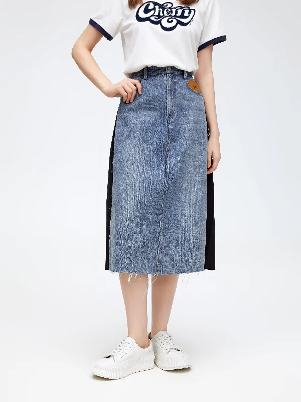 Sagittarius Denim Pleated Half Skirt corduroy skirt durable