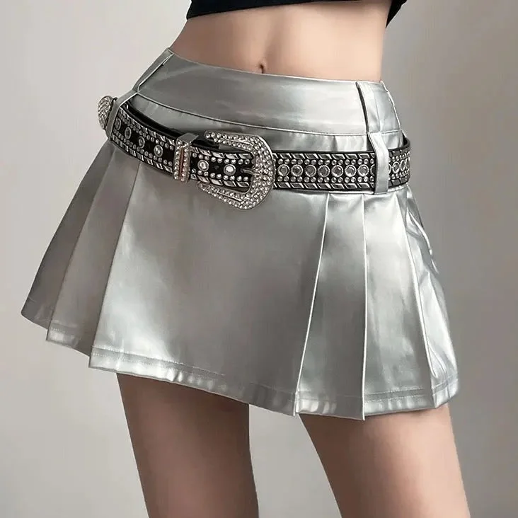 'Scale' Future Silver Metallic Pleated Skirt velvet skirt rich