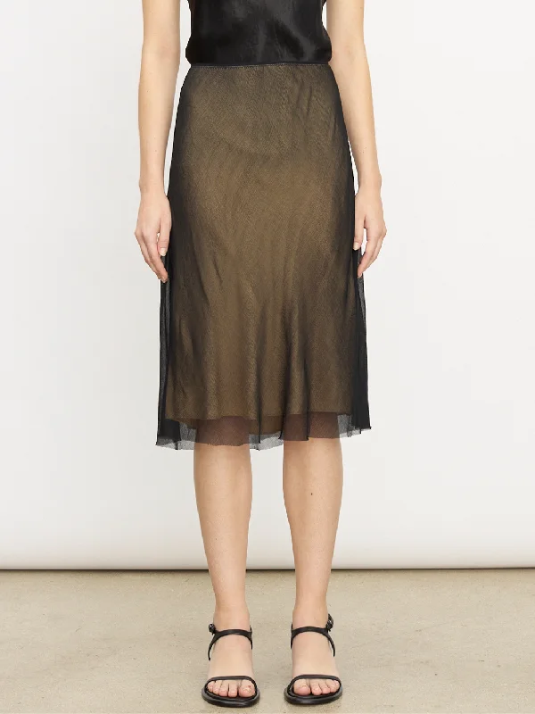 SHEER SLIP SKIRT IN BLACK/CHAMOIS corduroy skirt durable